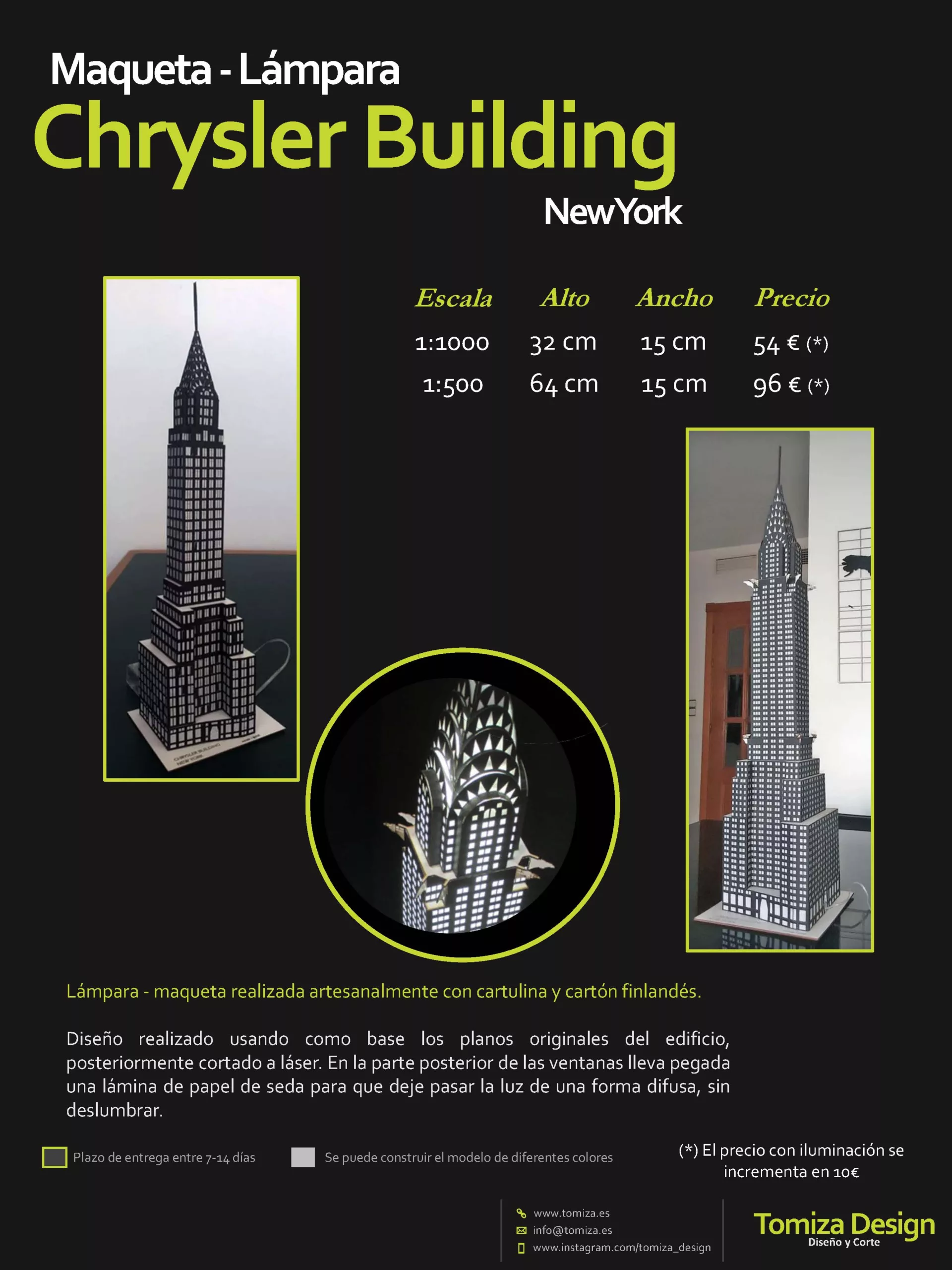 Maqueta -Lámpara - New York - Chrysler Building - Datos Maqueta