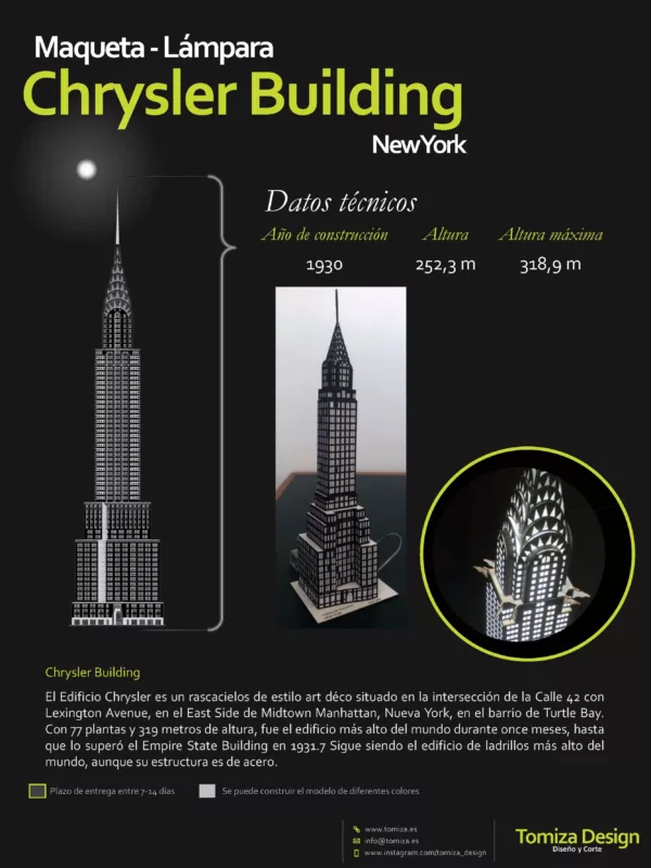 Maqueta -Lámpara - New York - Chrysler Building - Datos Técnicos