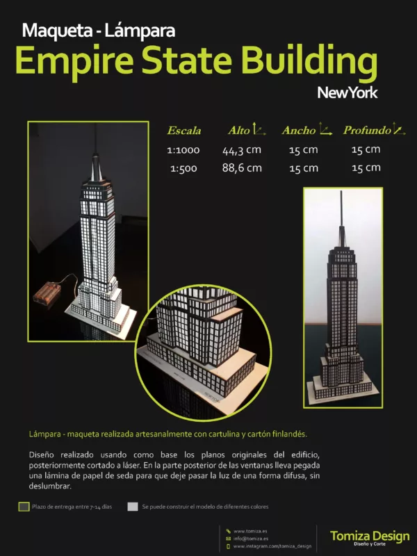 Maqueta - Lámpara - New York - Empire State Building - Datos Maqueta