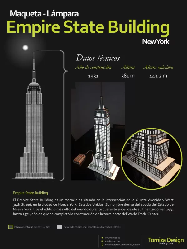 Maqueta - Lámpara - New York - Empire State Building - Datos Técnicos